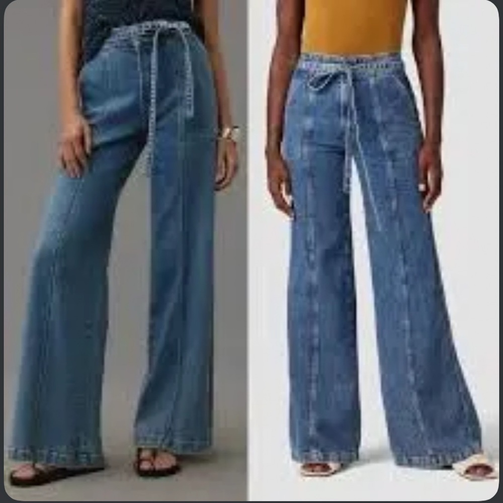 Hudson IWA Trouser Anthropologie Women's Blue Wide-Leg Jeans Size 27 with Tie